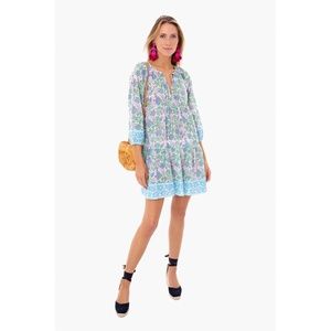 SZ Blockprints Priya Dress Padra Print in Blue Green size small